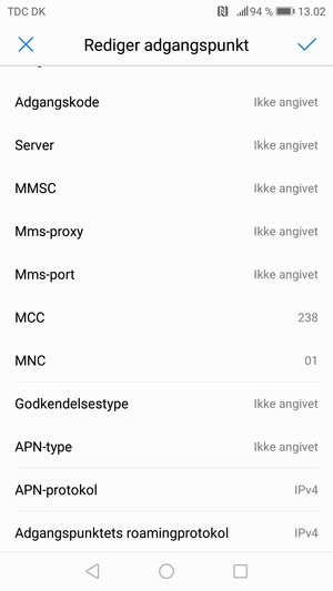 Scroll ned og indtast MMS-oplysninger