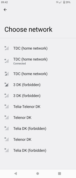 Select a network operator from the list