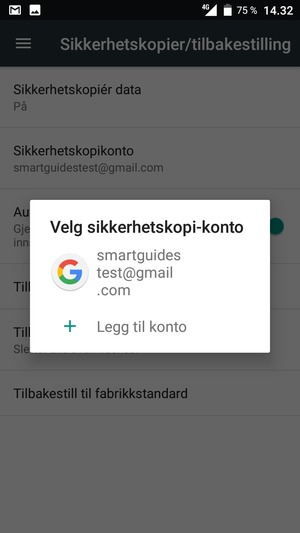 Velg sikkerhetskopi-kontoen din