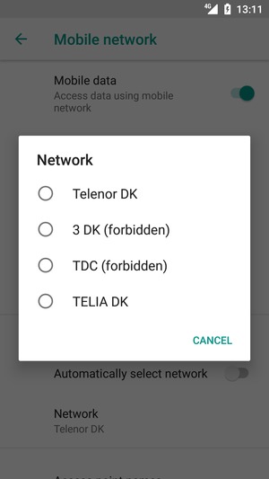 Select a network operator from the list