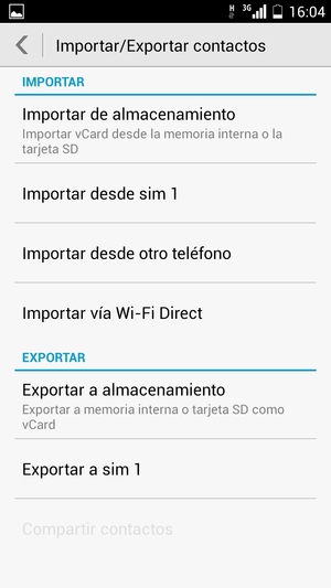 Seleccione Importar desde sim 1 o Importar desde sim 2