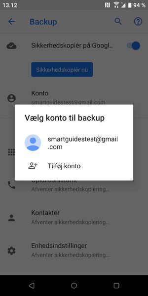 Vælg din sikkerhedskopi-konto