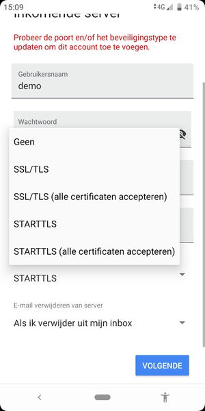 Selecteer Geen en VOLGENDE