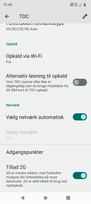For at skifte netværk, hvis der opstår netværksproblemer, slå Vælg netværk automatisk fra