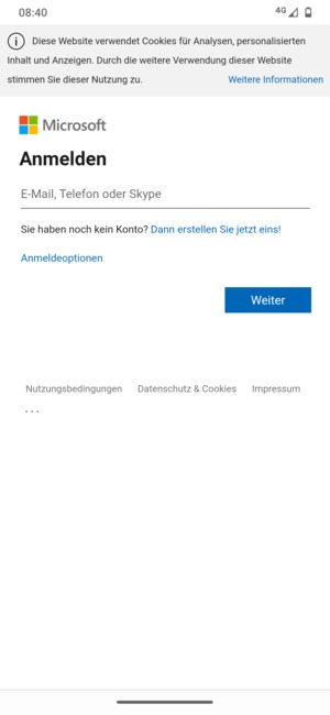 Geben Sie Ihre E-Mail-Adresse ein und wählen Sie Weiter