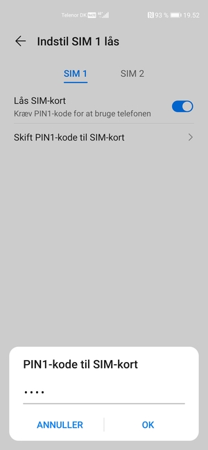 Indtast din Gamle PIN-kode til SIM-kort og vælg OK