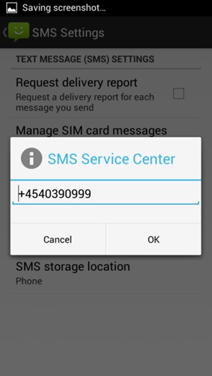 Enter the SMS Service Center number and select OK