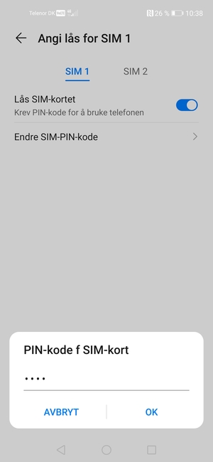 Skriv inn Gammel PIN-kode for SIM-kort og velg OK