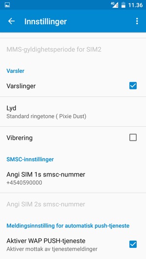 Bla til og velg Angi SIM's smsc-nummer