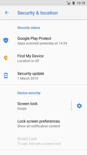 To activate your screen lock, go to the Security & location menu and select Screen lock