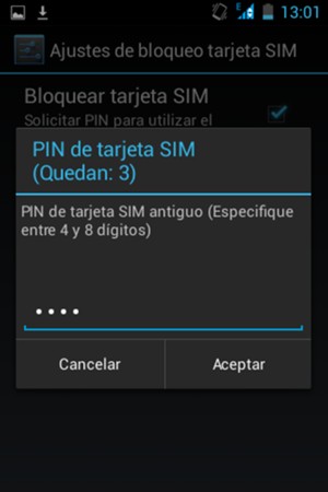 Introduzca su PIN de tarjeta SIM antiguo y seleccione Aceptar