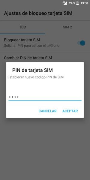 Introduzca su Nuevo PIN de tarjeta SIM y seleccione ACEPTAR