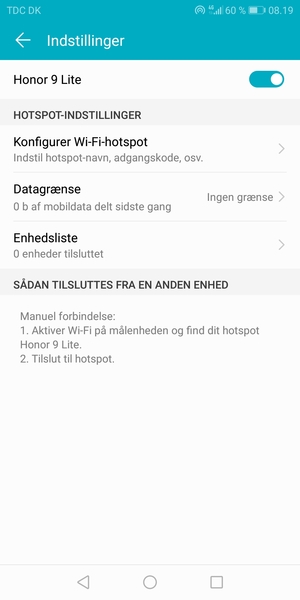 Din telefon er nu sat op til brug som modem