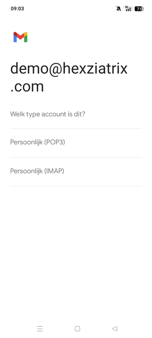 Selecteer Persoonlijk (POP3) of Persoonlijk (IMAP)