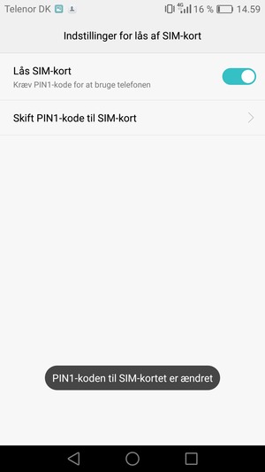 Din PIN-kode til SIM-kort er nu ændret