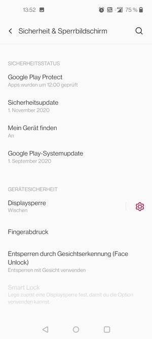 Um Ihre Bildschirmsperre zu aktivieren, gehen Sie zum Sicherheit & Sperrbildschirm Menü und wählen Sie  Displaysperre