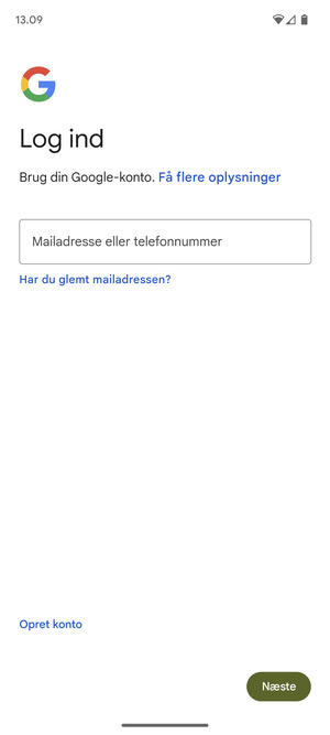 Indtast din e-mailadresse og vælg Næste
