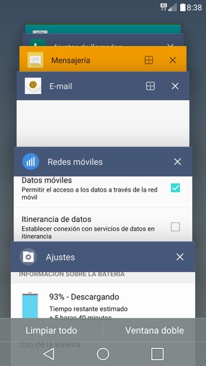 Seleccione Limpiar todo para cerrar todas las aplicaciones en ejecución
