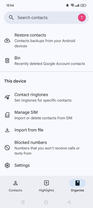 Scroll to and select Manage SIM