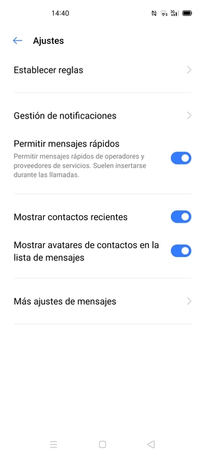 Seleccione Más ajustes de mensajes