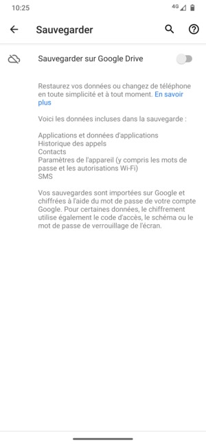 Activer le Sauvegarder sur Google Drive