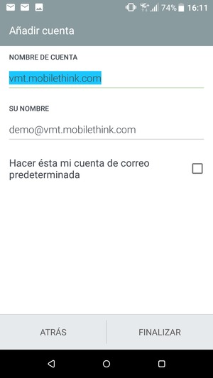 Déle a su cuenta un nombre y escriba su nombre. Seleccione FINALIZAR