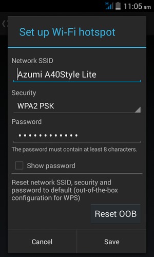 Enter a Wi-Fi hotspot password of at least 8 characters and select Save