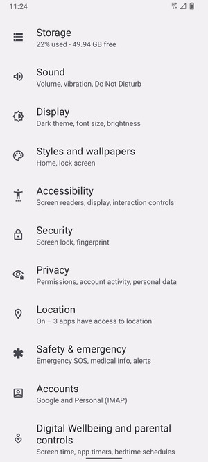 Scroll to and select Security