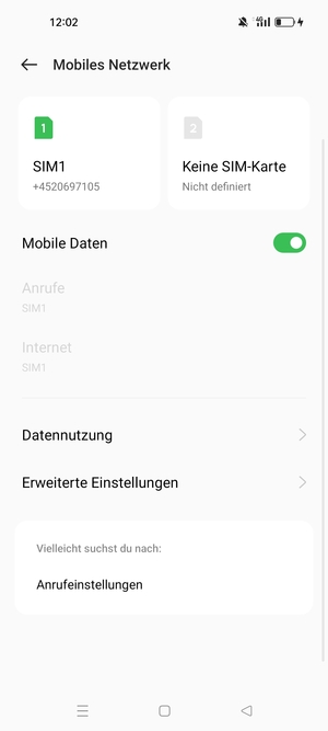 Wählen Sie SIM1 oder SIM2