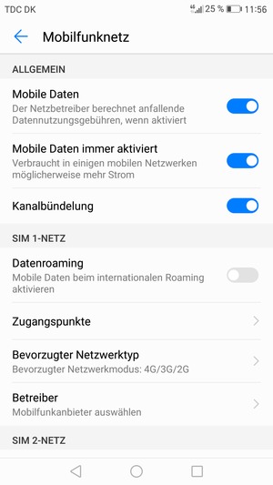 Wählen Sie Bevorzugter Netzwerktyp
