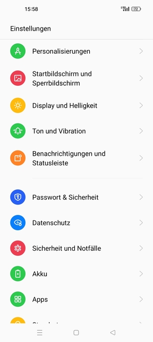 Scrollen Sie und wählen Sie Passwort & Sicherheit