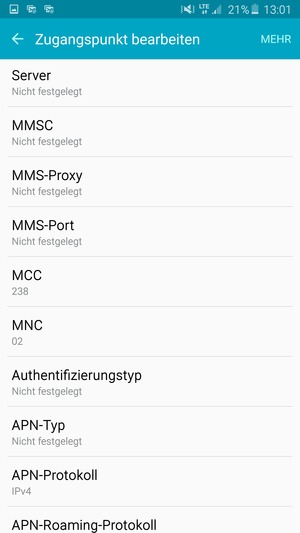 Scrollen Sie nach unten und geben Sie Ihre Internetinformationen ein