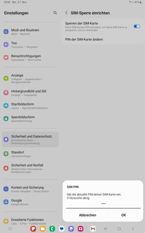 Geben Sie Ihre Aktuelle PIN der SIm-Karte ein und wählen Sie OK