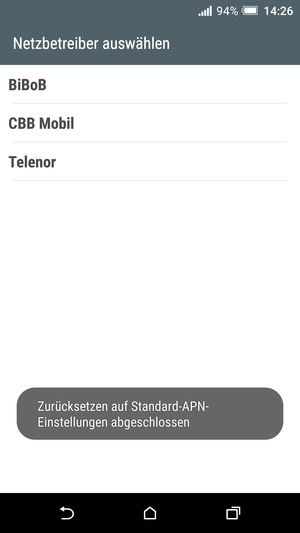 Ihr Handy wird auf Standard-Einstellungen für Internet und MMS zurückgestellt.