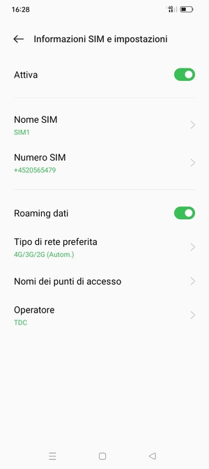 Attiva o disattiva Roaming dati