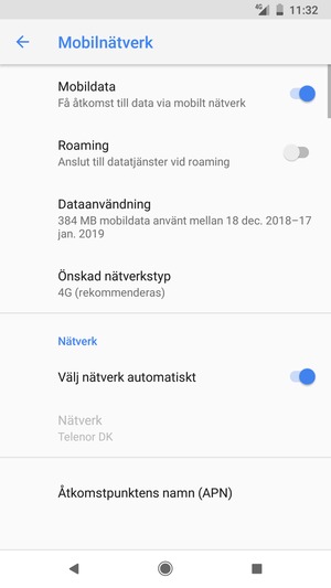 Välj Åtkomstpunktens namn (APN)