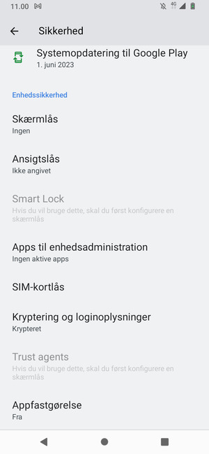 For at ændre PIN-koden til sim-kortet, vend tilbage til menuen Sikkerhed og vælg SIM-kortlås