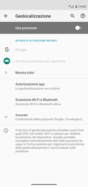 Disattiva Usa posizione