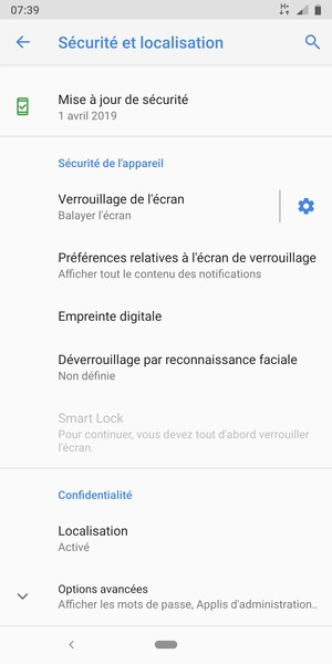 Faites défiler et sélectionnez Options avancées