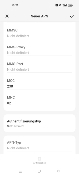 Scrollen Sie nach unten und geben Sie MMS-Informationen ein