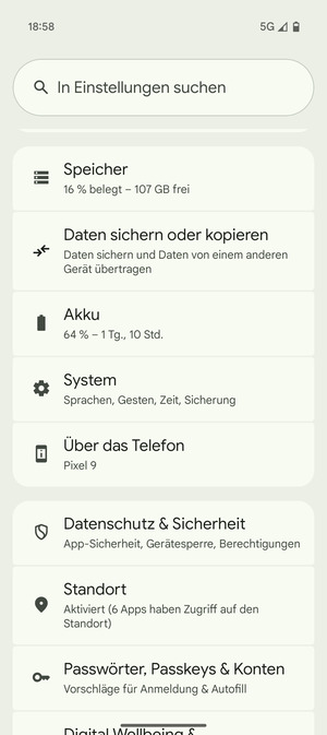 Scrollen Sie und wählen Sie System