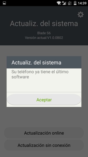 Si su teléfono está actualizado, seleccione Aceptar