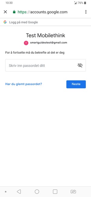 Skriv inn passord og velg Neste