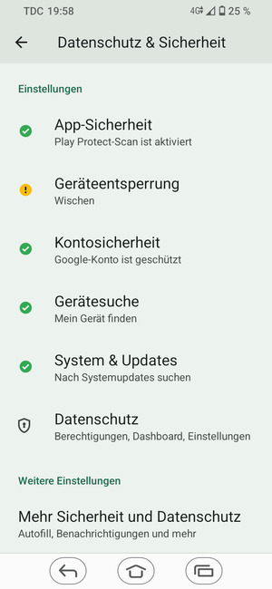Scrollen Sie und wählen Sie Mehr Sicherheit und Datenschutz