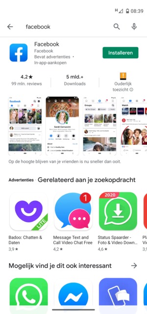 Selecteer de app