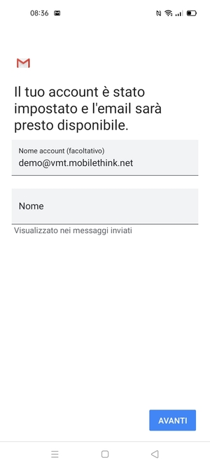 Scegli un nome per il tuo account e inserisci il tuo nome. Seleziona AVANTI