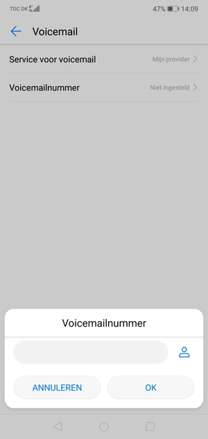 Voer het Voicemailnummer in en selecteer OK