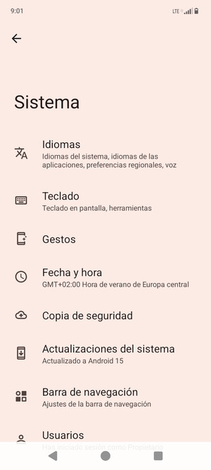Desplácese y seleccione Actualizaciónes del sistema