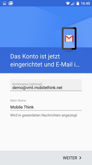 Geben Sie Ihrem Konto einen Namen und geben Sie Ihren Namen ein. Wählen Sie WEITER