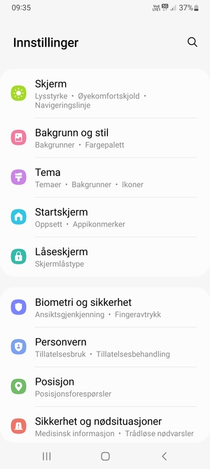 Bla til og velg Biometri og sikkerhet